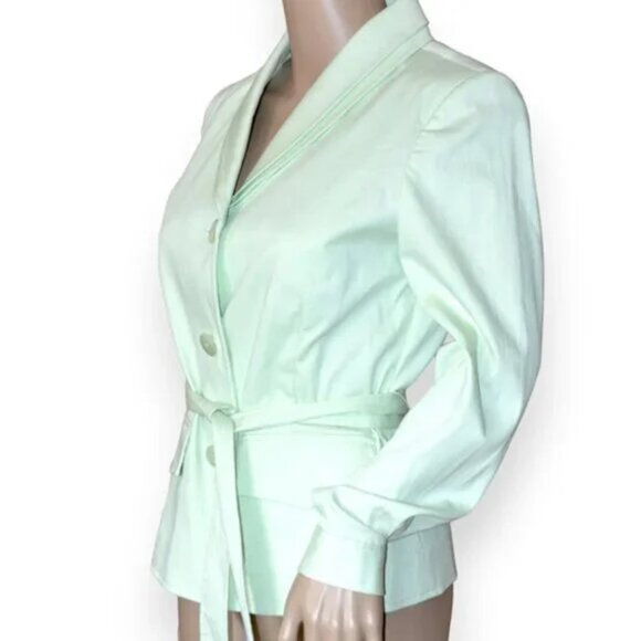 Doncaster Textured Pistachio Mint Green Belt Tie Waist Cotton Blazer Jacket 6 P - Picture 4 of 5